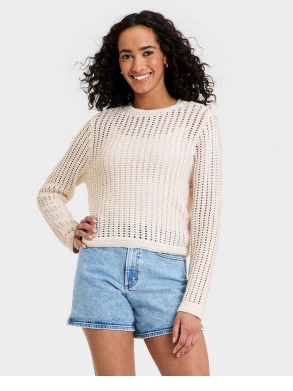 Universal Thread Cream Open-Knit Crewneck Sweater